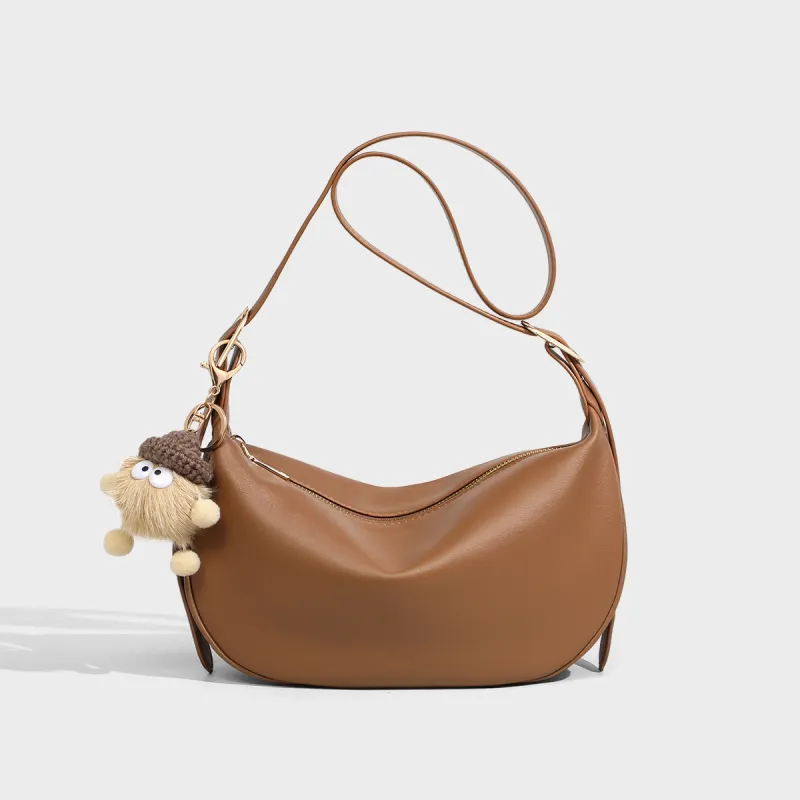 MILLIE'S Synthetic Leather Shoulder Bag Crossbody Bag Moon Shaped Dumpling Bag Regular Women's Caramel/Cream Apricot-2
