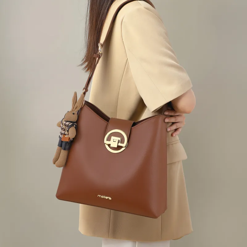 MILLIE'S Cow Leather Underarm Shoulder Bag, Crossbody Bag, Bucket Bag Regular Women's Cocoa Brown-2
