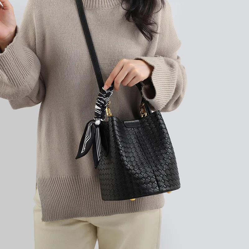 MILLIE'S Cow Leather With Synthetic Leather Bucket Bag, Portable Crossbody Bag, Shoulder Bag Regular Women's Black-2