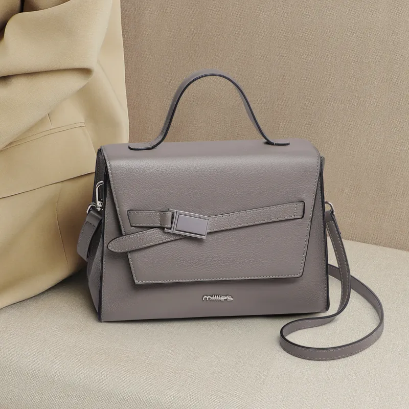 MILLIE'S Cow Leather Patchwork Synthetic Leather Handbags Shoulder Bag Crossbody Bag Regular Women's Gray/Black-1