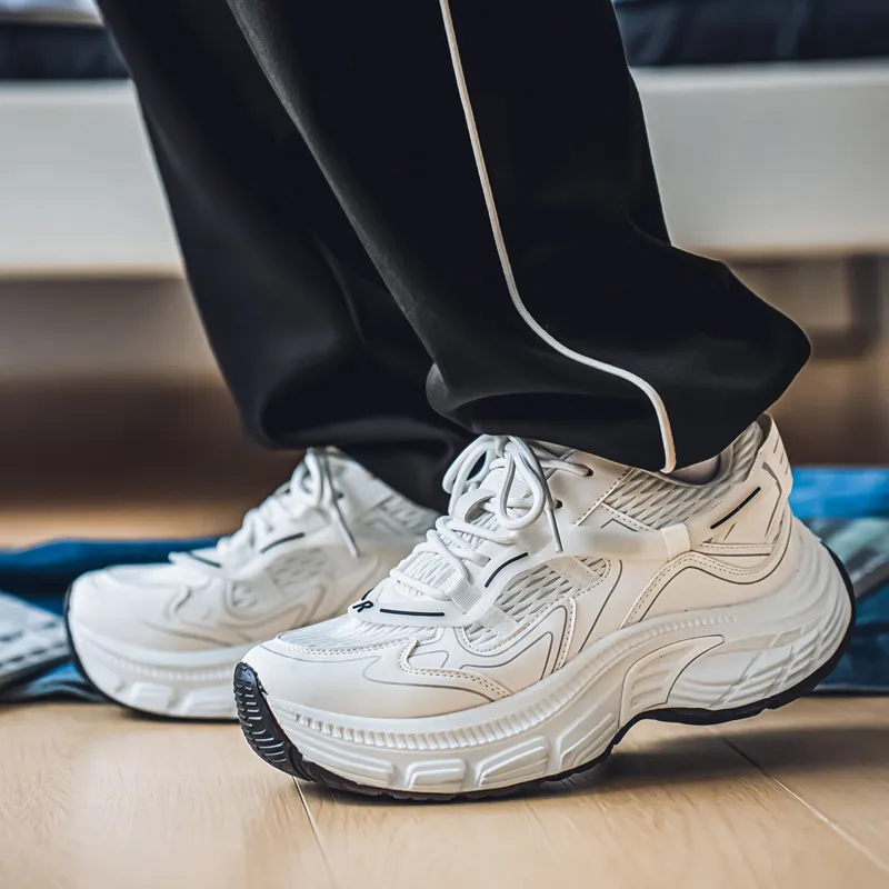 OUGLEMEN Slip Resistant, Abrasion Resistant, Breathable Coverage Low Top Chunky Sneakers Men's-3