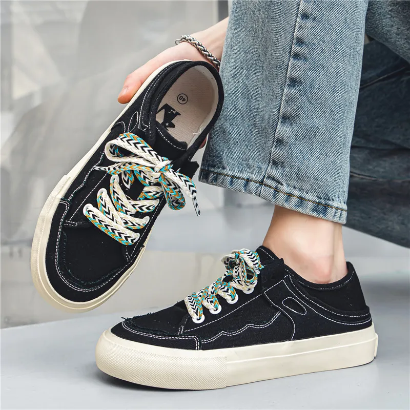 OUGLEMEN Slip Resistant And Abrasion Resistant Coverage Low Top Canvas Shoes Men's Box-2