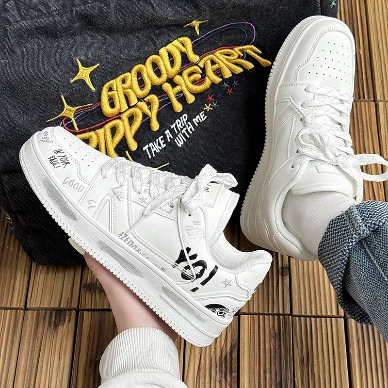 OUGLEMEN Anti Slip Wear Resistant Low Top Skateboard Shoes Unisex White Box-4