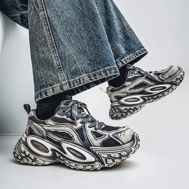 OUGLEMEN Abrasion Resistant Breathable Slip Resistant Low Top Chunky Sneakers Men's Box-16