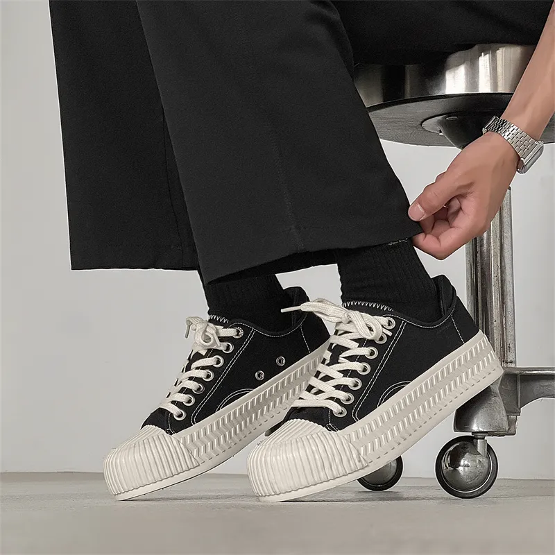 OUGLEMEN Low Top Canvas Shoes Men's Black Box-4