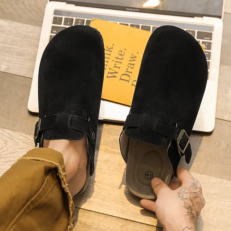 OUGLEMEN Cork Sole Abrasion Resistant Slip Resistant Closed Toe Slippers Unisex-8