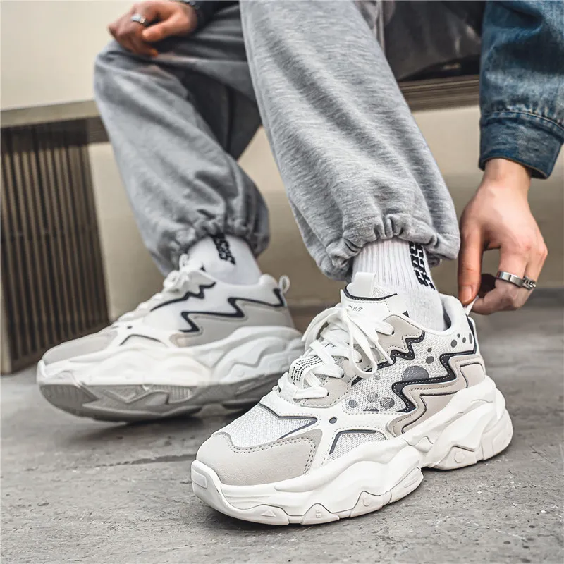 OUGLEMEN Slip Resistant And Abrasion Resistant Coverage Low Top Chunky Sneakers Men's Box-3