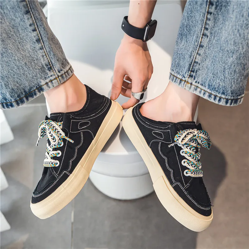 OUGLEMEN Slip Resistant And Abrasion Resistant Coverage Low Top Canvas Shoes Men's Box-4