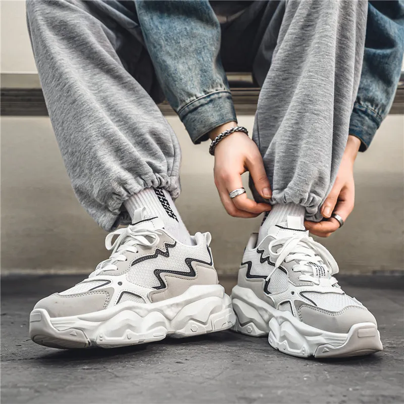 OUGLEMEN Slip Resistant And Abrasion Resistant Coverage Low Top Chunky Sneakers Men's Box-2