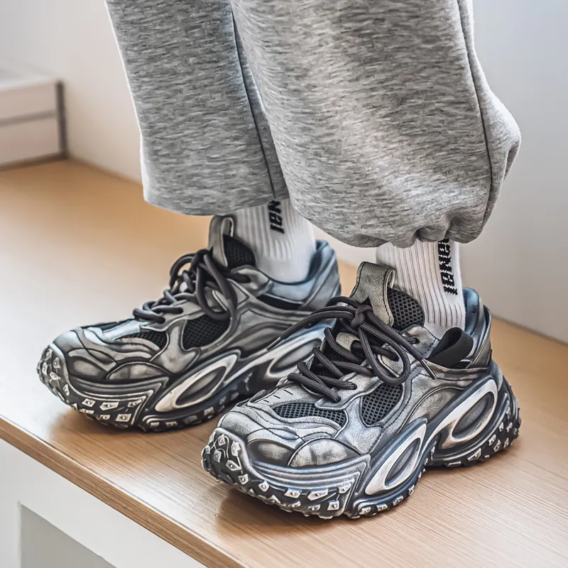 OUGLEMEN Slip Resistant, Abrasion Resistant, Breathable, Height Increasing Low Top Chunky Sneakers Men's-15