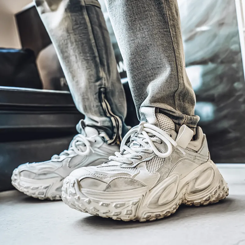 OUGLEMEN Slip Resistant, Abrasion Resistant, Breathable, Height Increasing Low Top Chunky Sneakers Men's-5