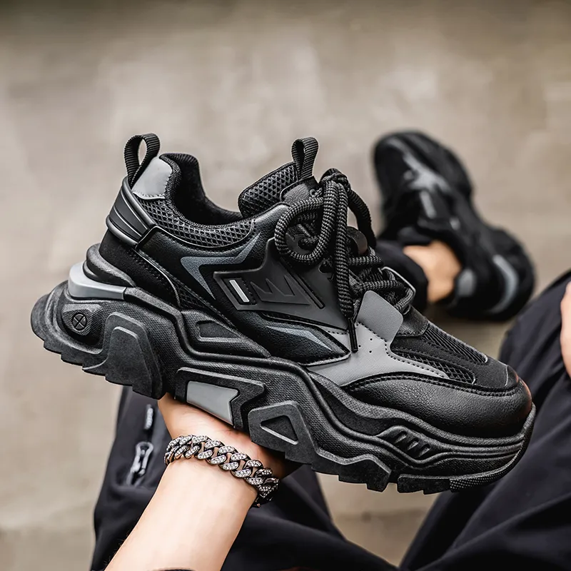 OUGLEMEN Slip Resistant, Abrasion Resistant, Coverage Height Increasing Low Top Chunky Sneakers Men's-9