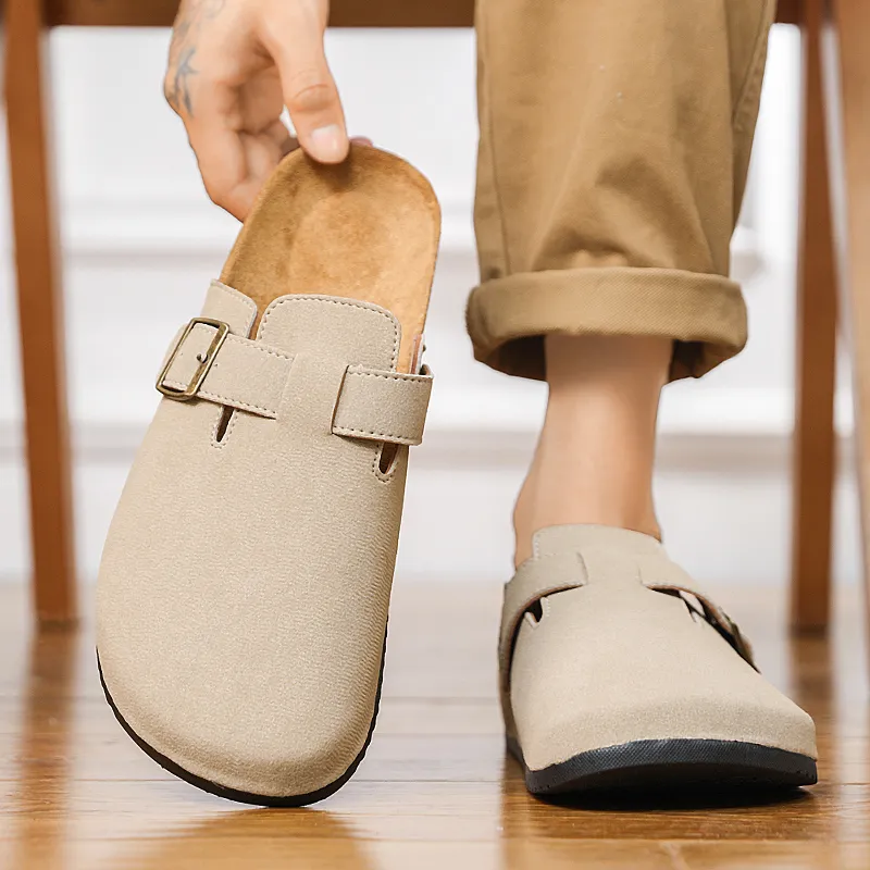 OUGLEMEN Cork Sole Slip Resistant Quiet Closed Toe Slippers Unisex Box Included-4