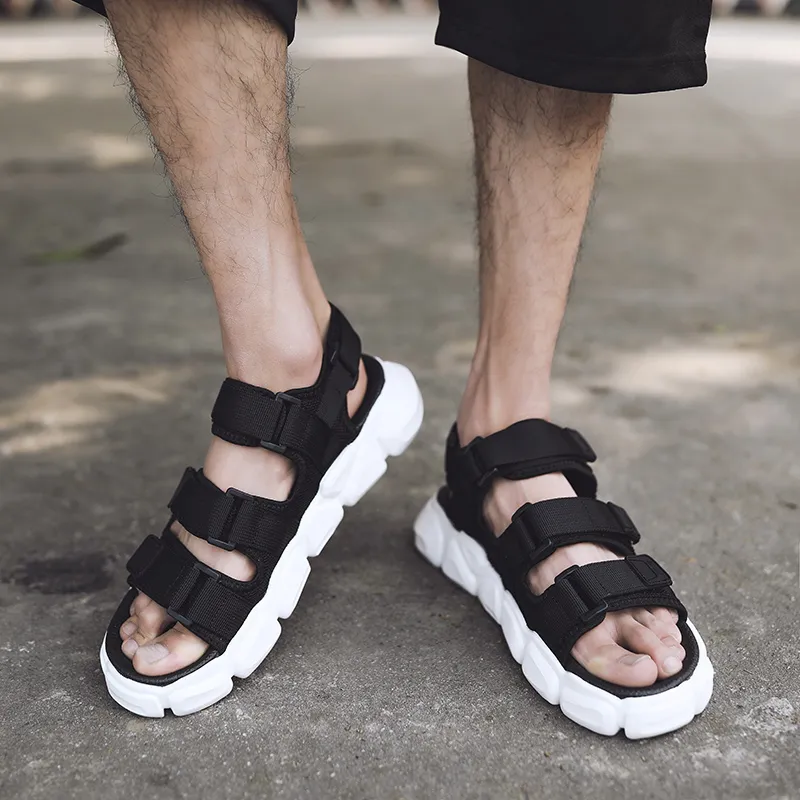 OUGLEMEN Beach Sandals Men White Blue/Beige/Black White-11