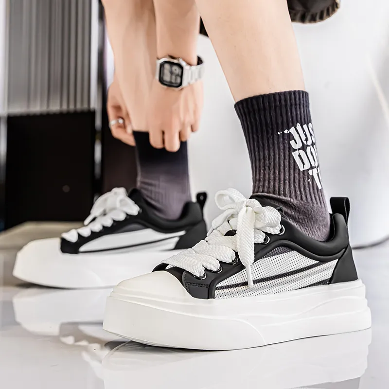 OUGLEMEN Height Increasing Abrasion Resistant Lightweight Slip Resistant Low Top Skateboard Shoes Men's Box-9