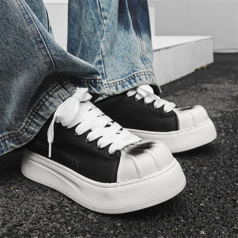 OUGLEMEN Coverage Slip Resistant, Abrasion Resistant, Height Increasing Low Top Skateboard Shoes Men's Black-4