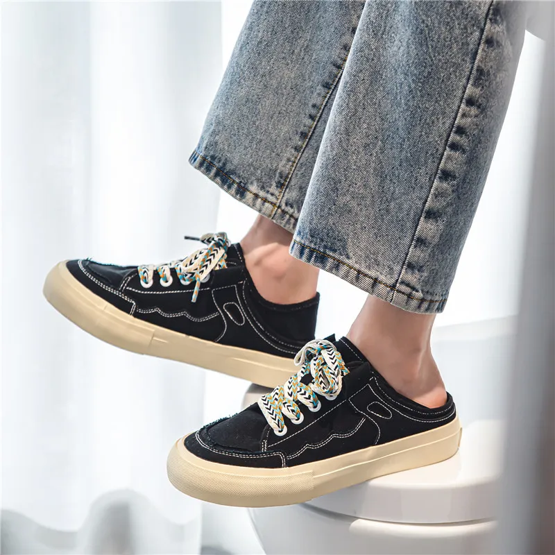 OUGLEMEN Slip Resistant And Abrasion Resistant Coverage Low Top Canvas Shoes Men's Box-3