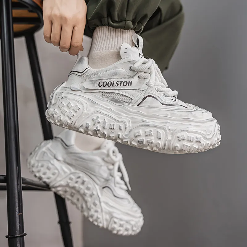 OUGLEMEN Abrasion Resistant Height Increasing Low Top Chunky Sneakers Men's Box-9