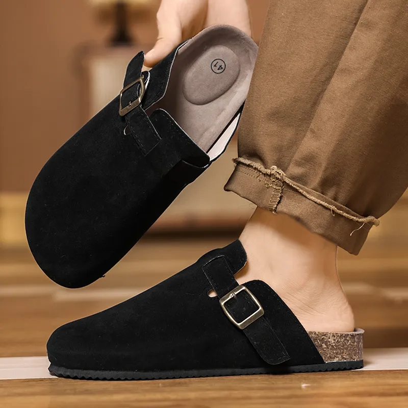 OUGLEMEN Cork Sole Abrasion Resistant Slip Resistant Closed Toe Slippers Unisex-10