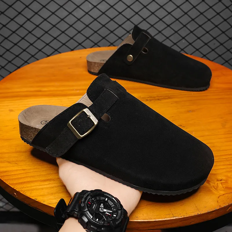 OUGLEMEN Cork Sole Abrasion Resistant Slip Resistant Closed Toe Slippers Unisex-7