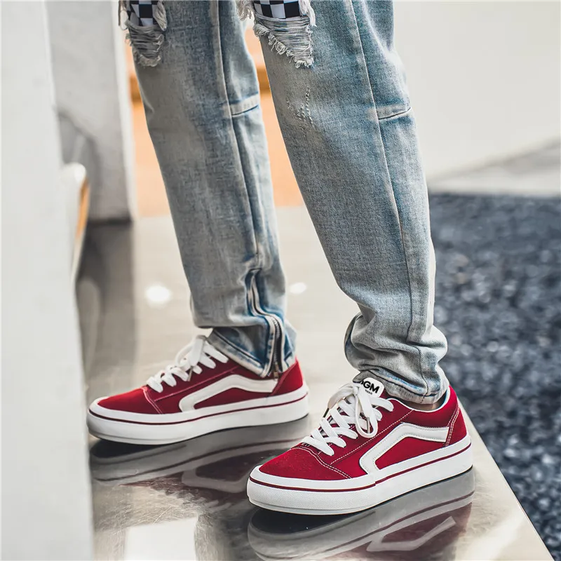 OUGLEMEN Coverage Abrasion Resistant Lightweight Breathable Slip Resistant Low Top Skateboard Shoes Men's Box-9
