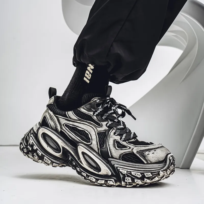 OUGLEMEN Abrasion Resistant Breathable Slip Resistant Low Top Chunky Sneakers Men's Box-4