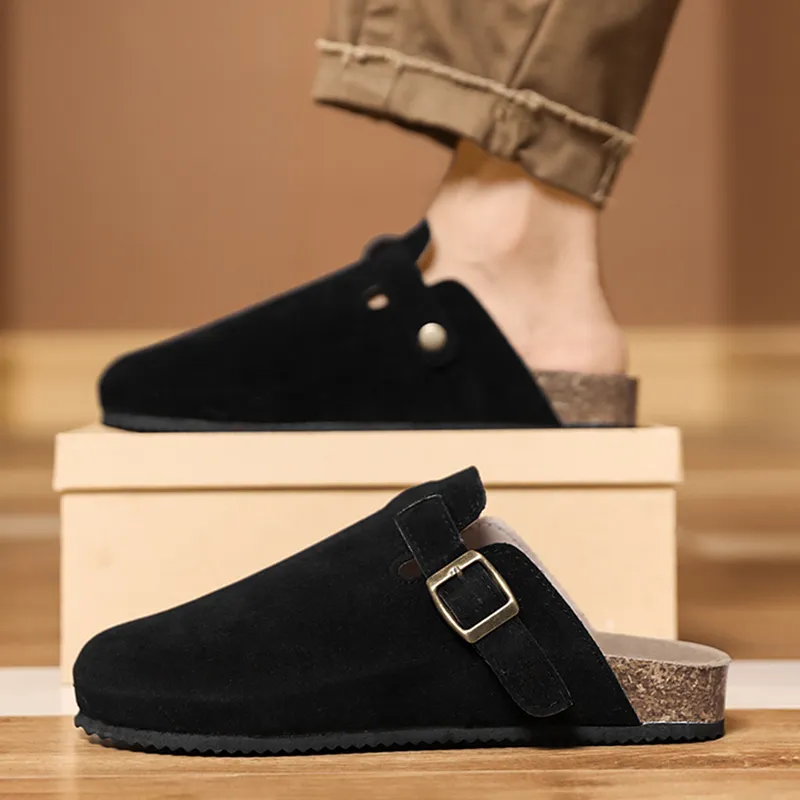 OUGLEMEN Cork Sole Abrasion Resistant Slip Resistant Closed Toe Slippers Unisex-9