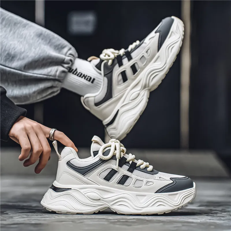 YIVELOVE Wear Resistant Lightweight Height Increasing Low Top Chunky Sneakers Men's-4