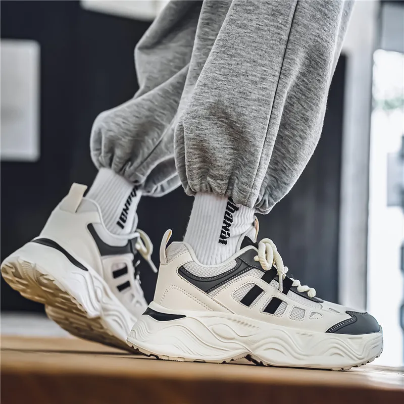 YIVELOVE Wear Resistant Lightweight Height Increasing Low Top Chunky Sneakers Men's-5