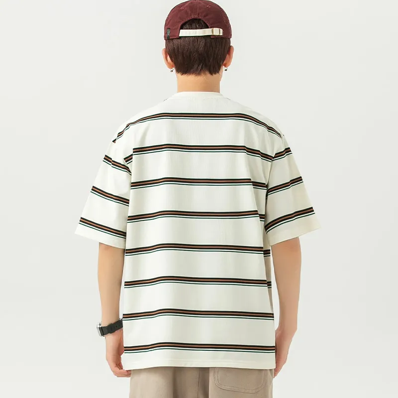 WOOD SOON T Shirt Men's Ecru Stripes-1