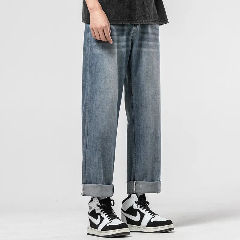 WOOD SOON Vintage Lyocell Trendy Brand Straight Fit Pants Men's Denim Blue-8
