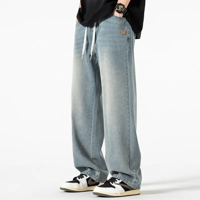WOOD SOON Wide Leg Pants Summer Luxury Streetwear Washable Men's Casual Shoes Pants Men's Denim Blue-5