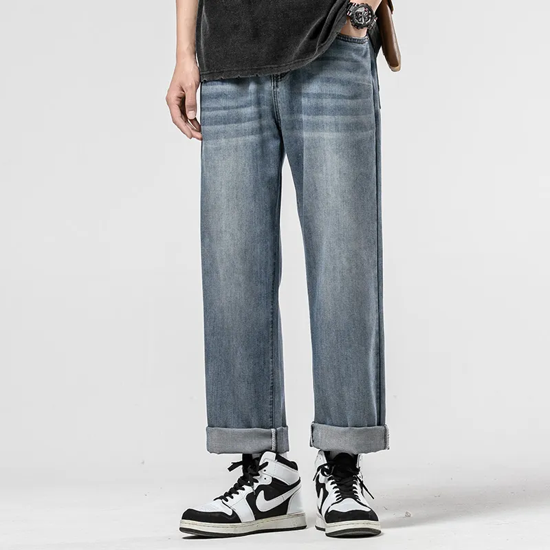 WOOD SOON Vintage Lyocell Trendy Brand Straight Fit Pants Men's Denim Blue-5