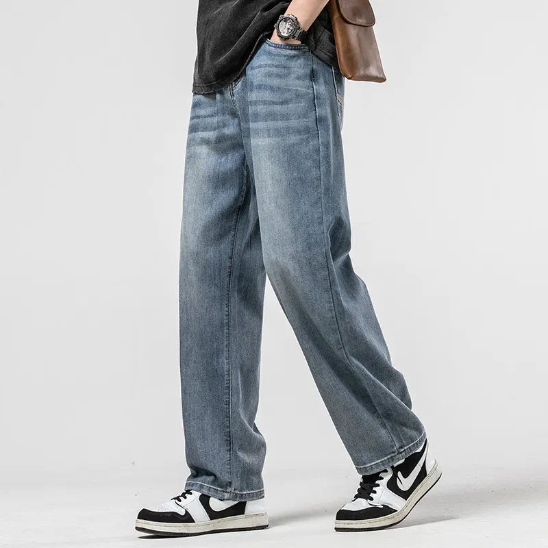 WOOD SOON Vintage Lyocell Trendy Brand Straight Fit Pants Men's Denim Blue-17