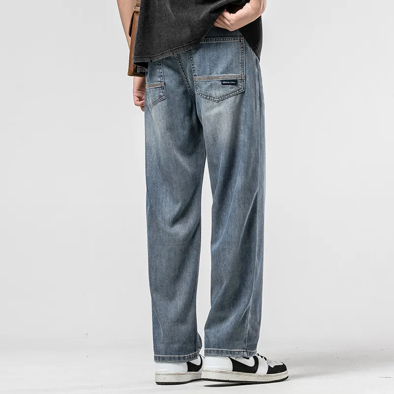 WOOD SOON Vintage Lyocell Trendy Brand Straight Fit Pants Men's Denim Blue-4