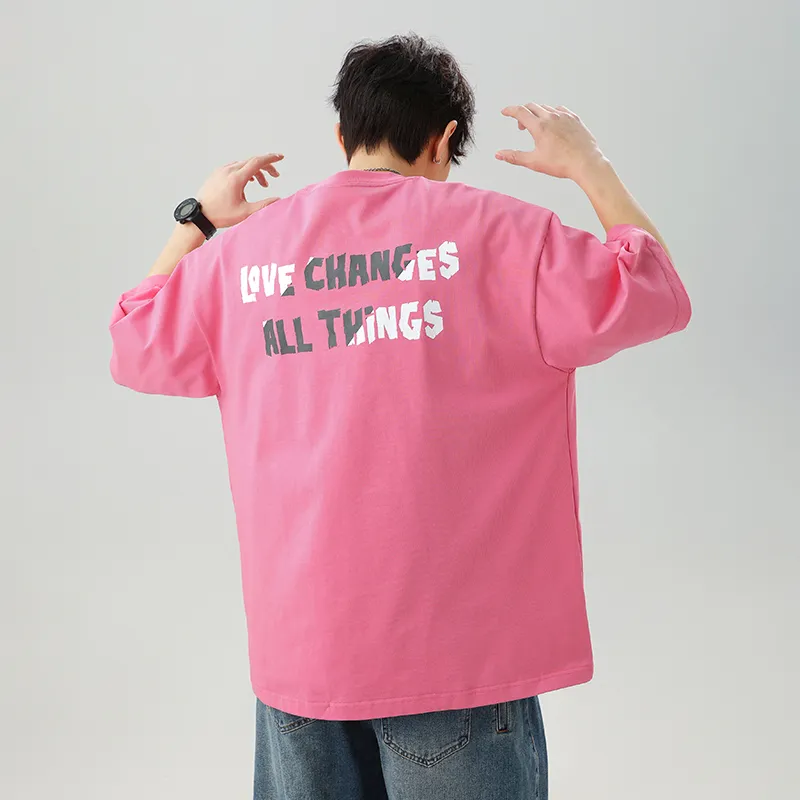 WOOD SOON Crew Neck Loose Fit Color Block Letter Print Top Unisex-8