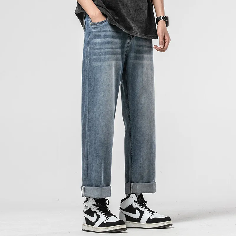 WOOD SOON Vintage Lyocell Trendy Brand Straight Fit Pants Men's Denim Blue-9