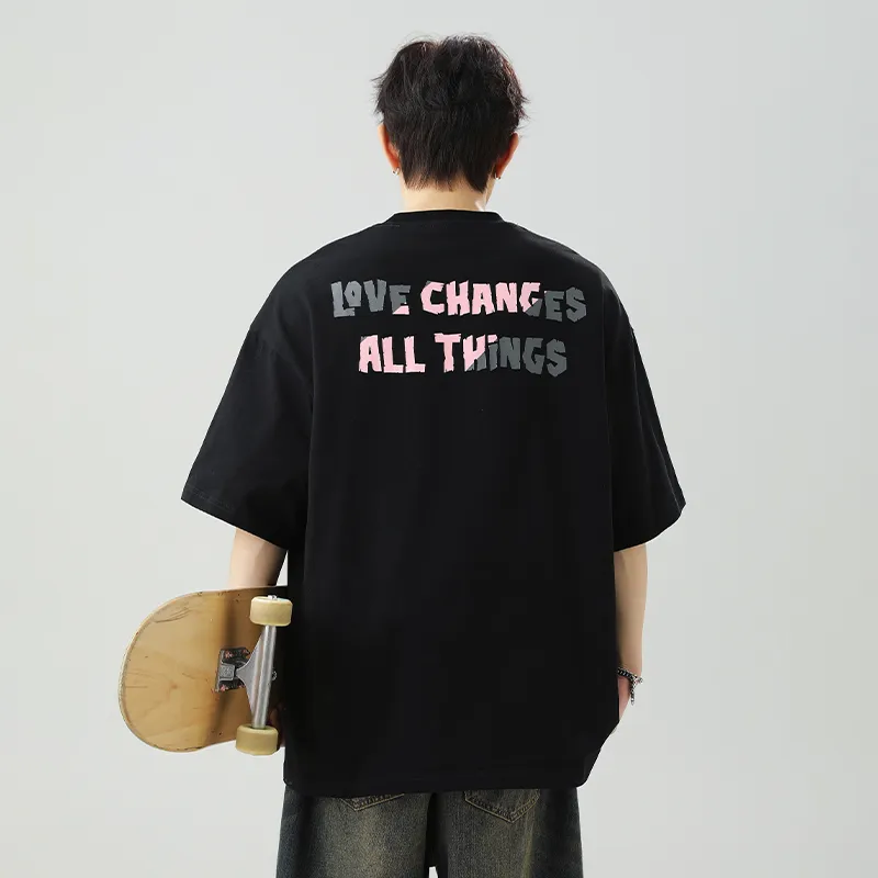 WOOD SOON Crew Neck Loose Fit Color Block Letter Print Top Unisex-4