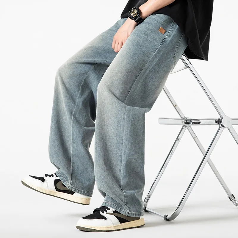 WOOD SOON Wide Leg Pants Summer Luxury Streetwear Washable Men's Casual Shoes Pants Men's Denim Blue-10