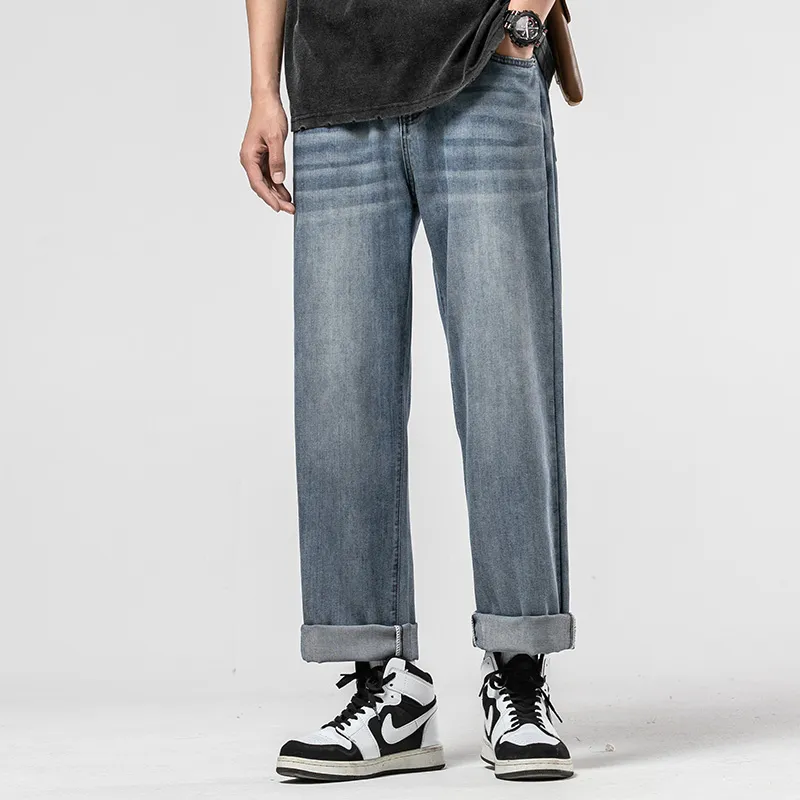 WOOD SOON Vintage Lyocell Trendy Brand Straight Fit Pants Men's Denim Blue-6