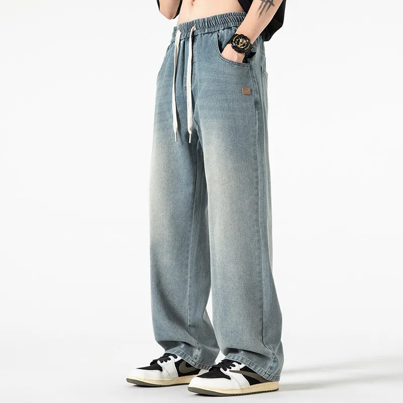 WOOD SOON Wide Leg Pants Summer Luxury Streetwear Washable Men's Casual Shoes Pants Men's Denim Blue-6
