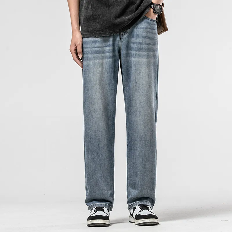 WOOD SOON Vintage Lyocell Trendy Brand Straight Fit Pants Men's Denim Blue-3