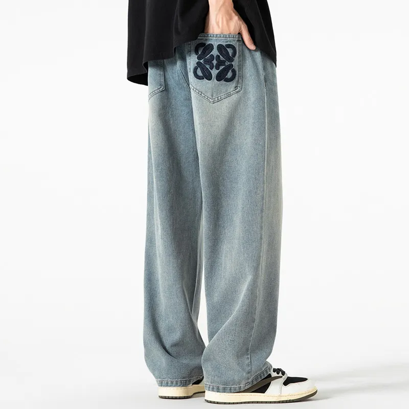 WOOD SOON Wide Leg Pants Summer Luxury Streetwear Washable Men's Casual Shoes Pants Men's Denim Blue-8