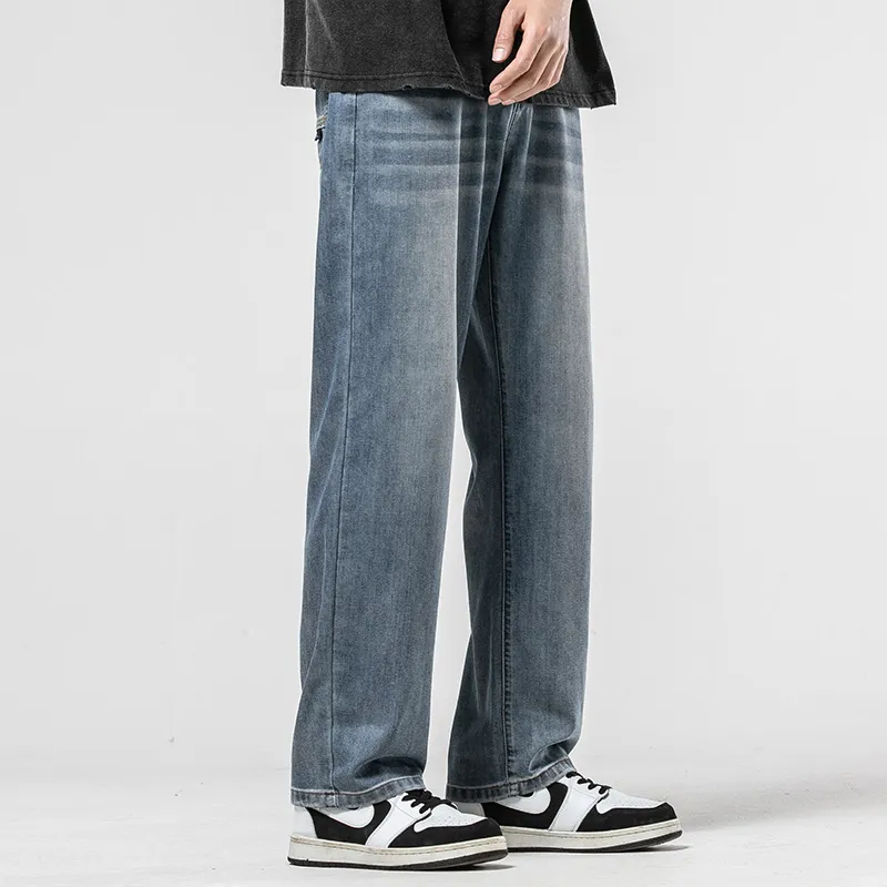 WOOD SOON Vintage Lyocell Trendy Brand Straight Fit Pants Men's Denim Blue-16
