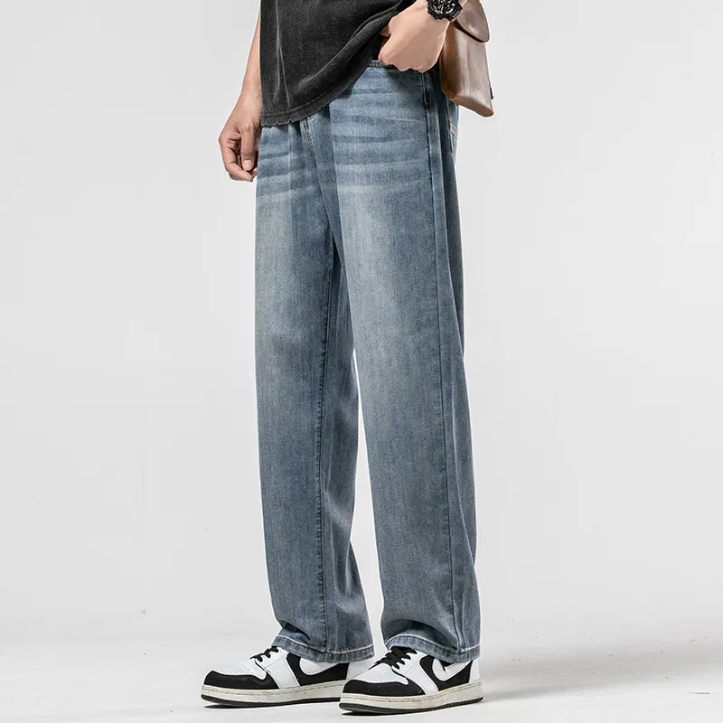 WOOD SOON Vintage Lyocell Trendy Brand Straight Fit Pants Men's Denim Blue-14