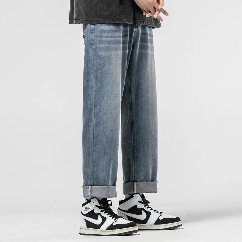 WOOD SOON Vintage Lyocell Trendy Brand Straight Fit Pants Men's Denim Blue-10