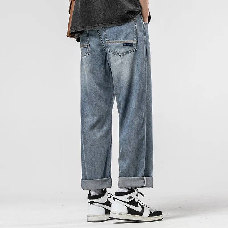 WOOD SOON Vintage Lyocell Trendy Brand Straight Fit Pants Men's Denim Blue-11