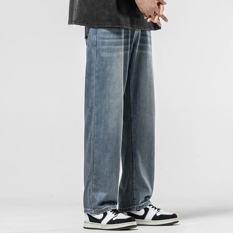 WOOD SOON Vintage Lyocell Trendy Brand Straight Fit Pants Men's Denim Blue-15