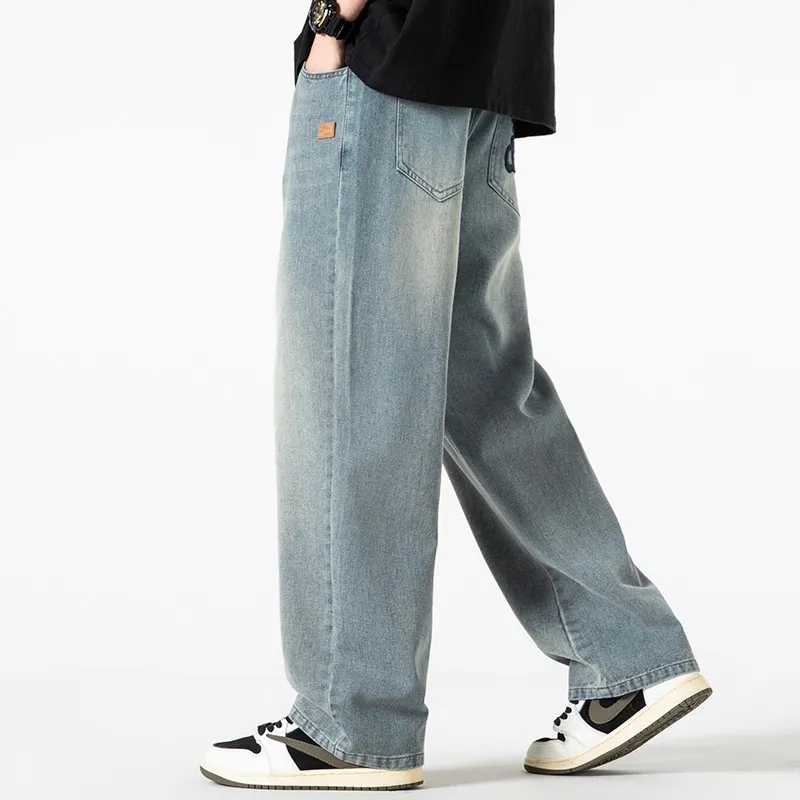 WOOD SOON Wide Leg Pants Summer Luxury Streetwear Washable Men's Casual Shoes Pants Men's Denim Blue-9