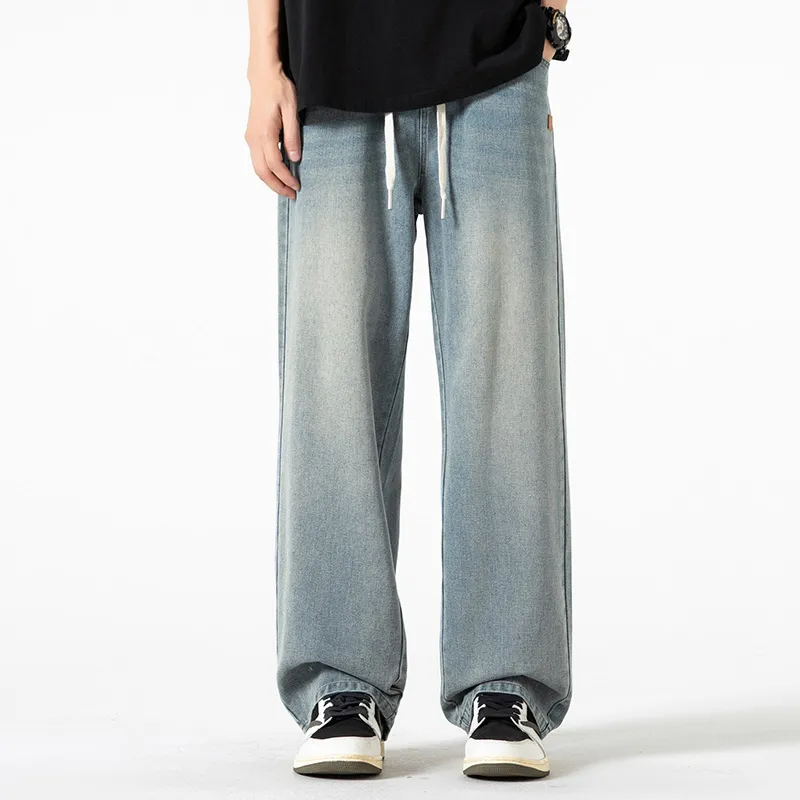 WOOD SOON Wide Leg Pants Summer Luxury Streetwear Washable Men's Casual Shoes Pants Men's Denim Blue-2